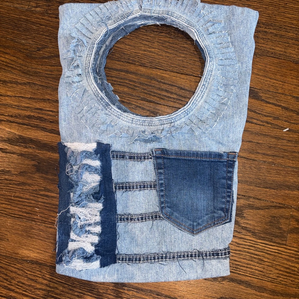 Frayed Denim Top with Pocket